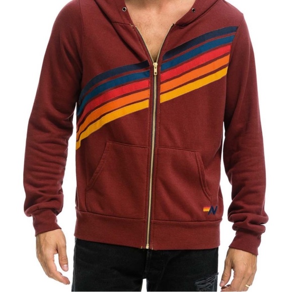 Aviator Nation Disco 2 Hoodie Claret 5-Stripe Rainbow Size Large - Picture 2 of 11